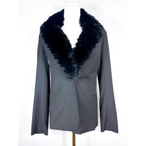 Elizabeth and James Rabbit Fur Jacket Blazer Black Sz 2 Y2K